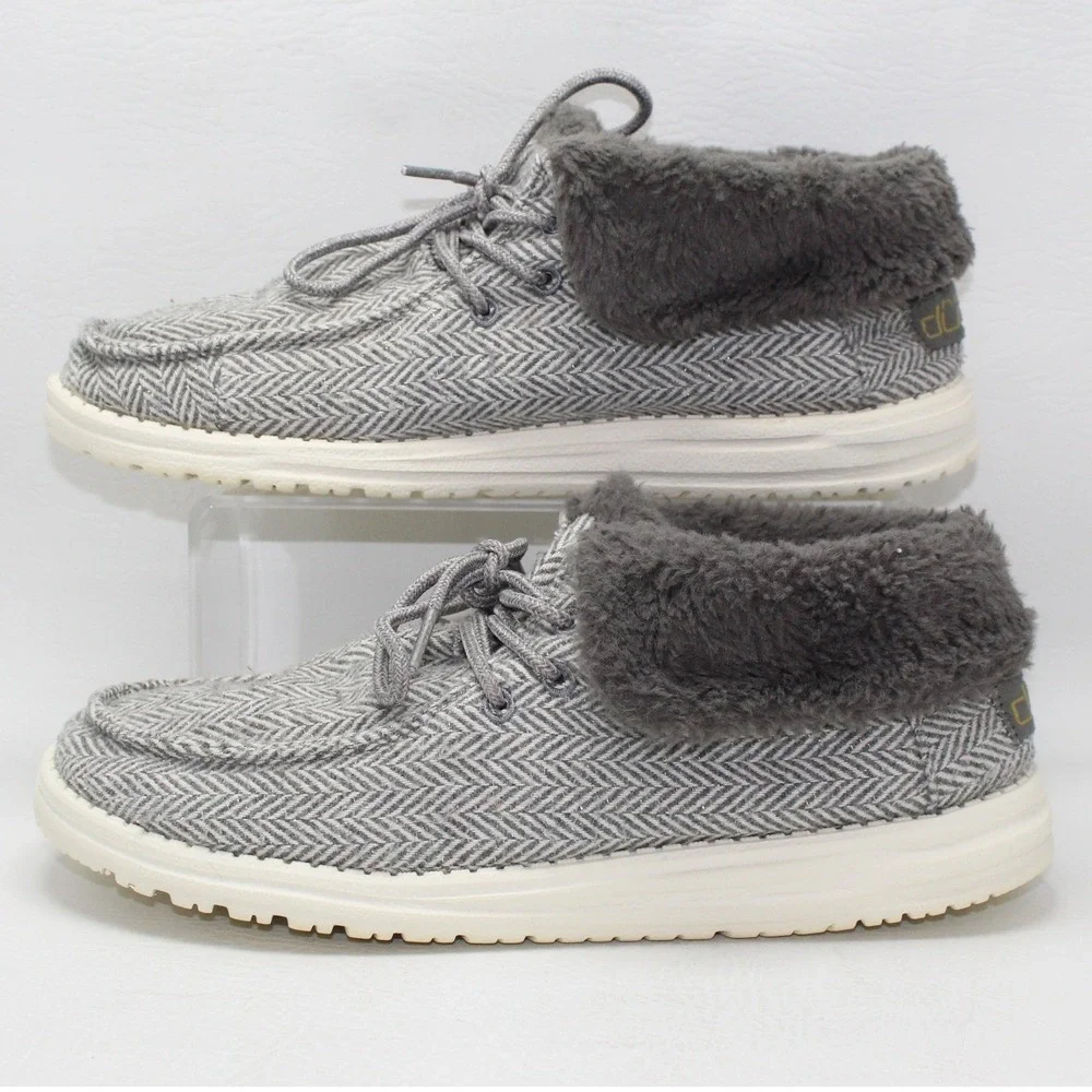Hey Dude Britt Herringbone‎ Grey Faux Fur Lined Ankle Boots Womens 9 121773133